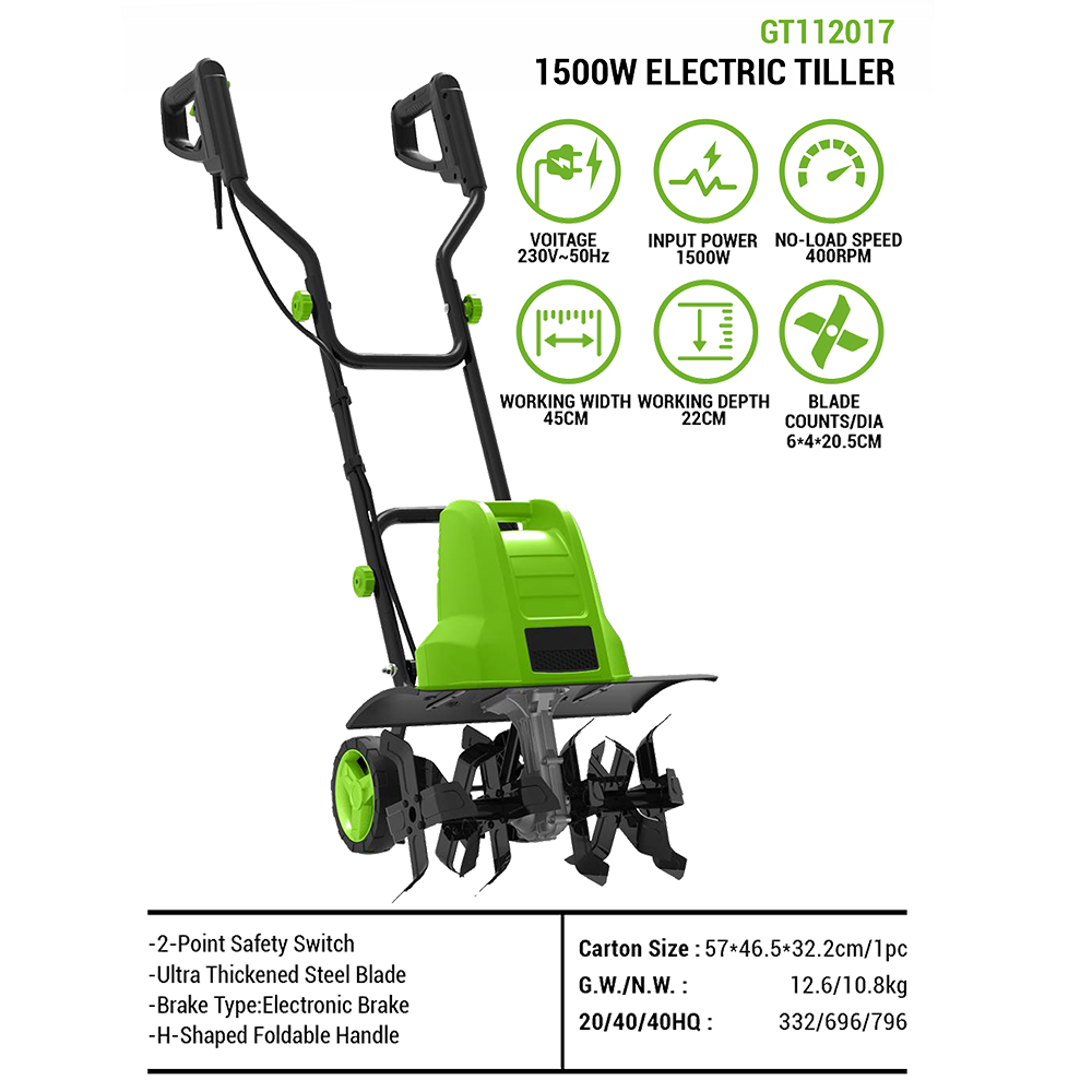 Pengolah Tanah Listrik 1500W,  - Soil Tilling Cultivator ulasan dan harga